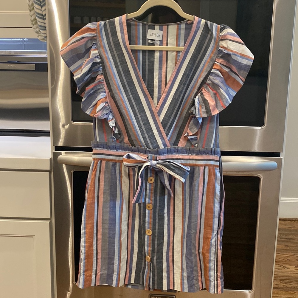 Saylor stripped v neck dress, size large